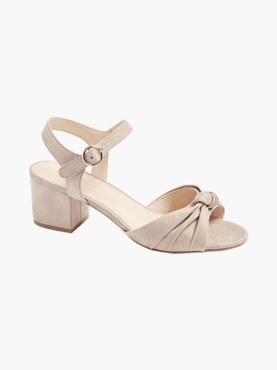 Taupe Peep Toe Block Heel with Ankle Strap