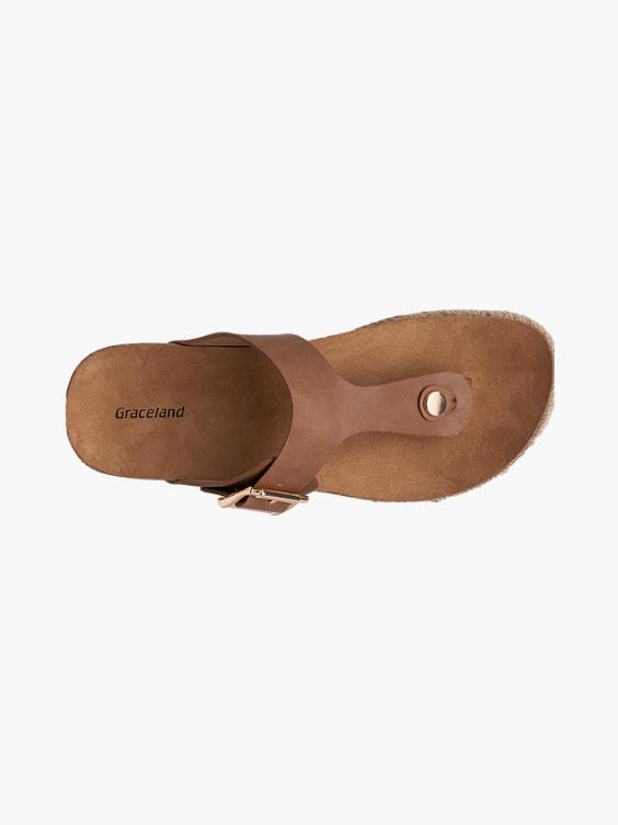Ladies Brown Toe Post Footbed Sandals
