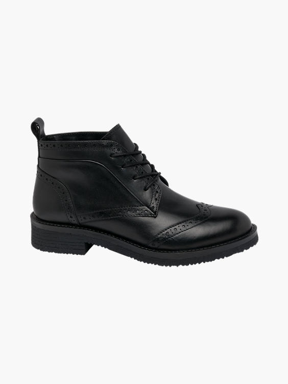 Black Brogue Leather Ankle Boots