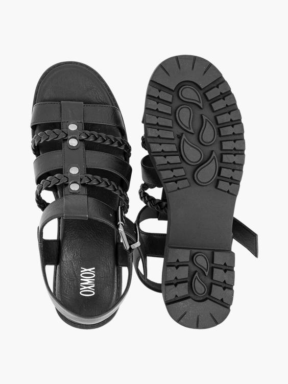 Zwarte platform sandaal gevlochten