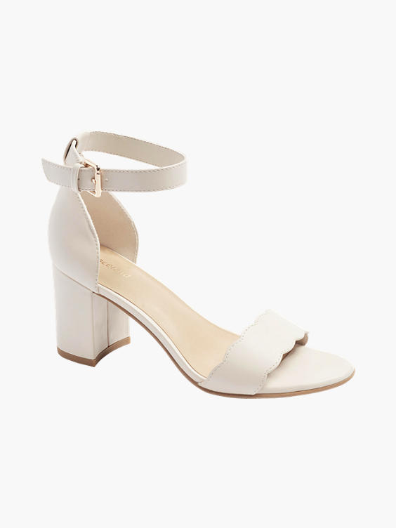 Beige Ankle Strap Heel with Scalloped Edge Detail