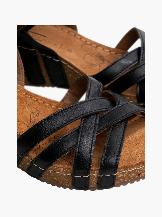 Black Leather Wedge Sandal