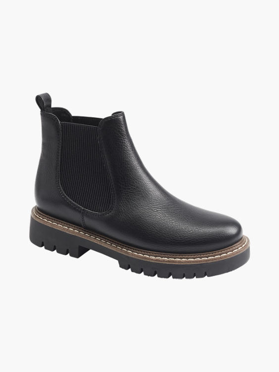Black Chelsea Boot With Brown Sole Detail