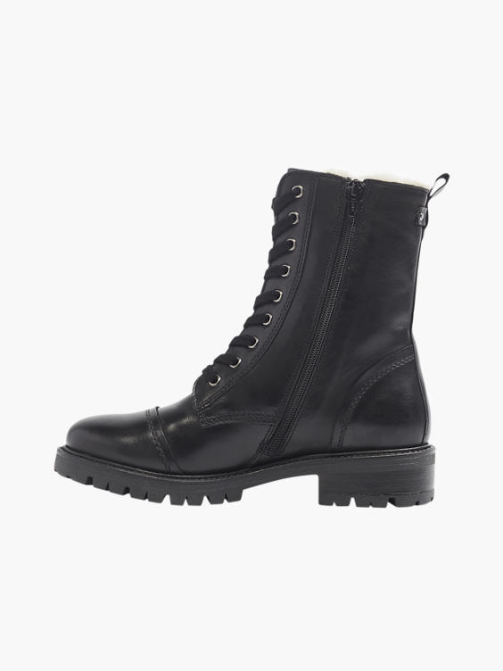 Black Leather Ankle Boots With Fleece Lining