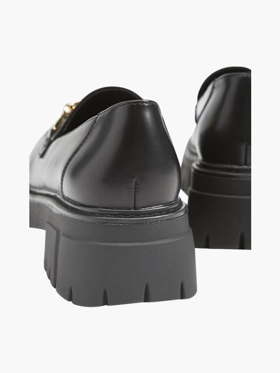 black chunky platform loafers
