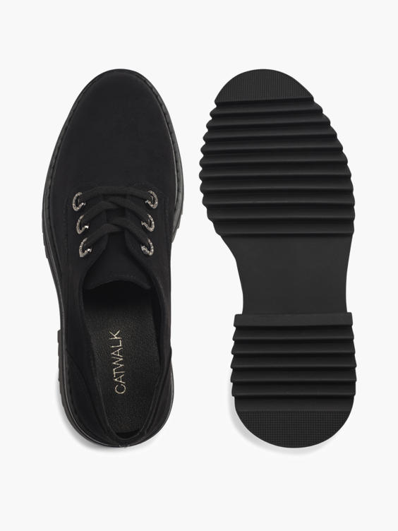 Black Faux Suede Lace Up Brogue Shoe