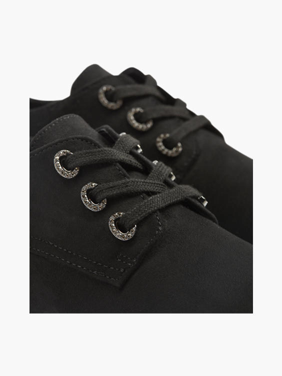 Black Faux Suede Lace Up Brogue Shoe