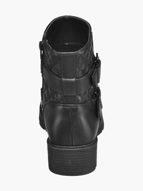 Black Double Buckle Quilted Ankle Boot 