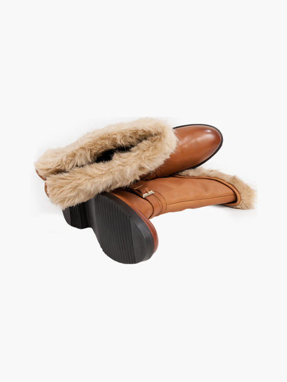 Tan Leather Fur Collar Boot