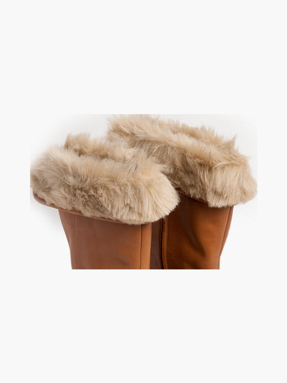 Tan Leather Fur Collar Boot