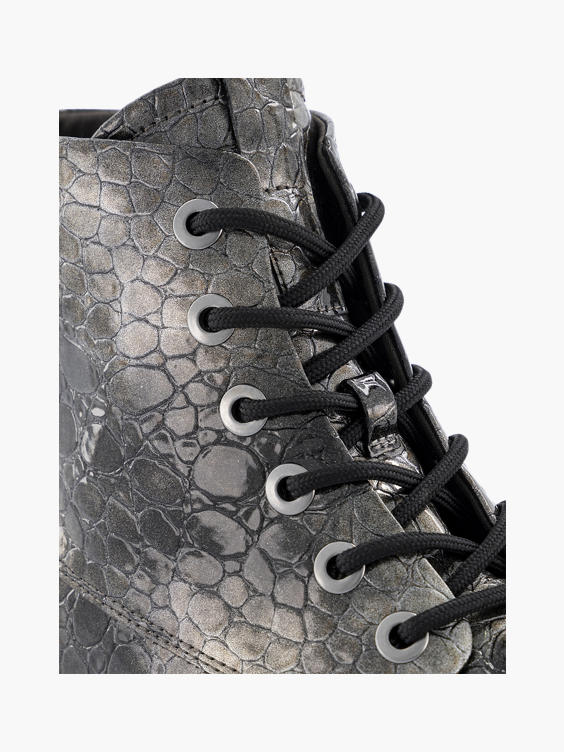 Zilveren veterboot crocoprint 