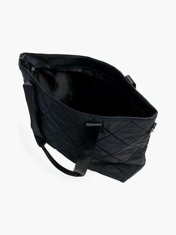 Black Quilted Nylon Shopper Bag