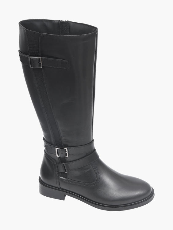 Black Leather Long Leg Boots