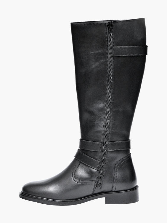 Black Leather Long Leg Boots