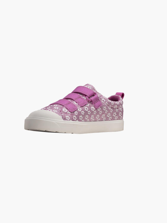 Junior Girl Clarks 'City Vibe' Triple Strap Canvas (Sizes 13 - 2.5 - F Fit)