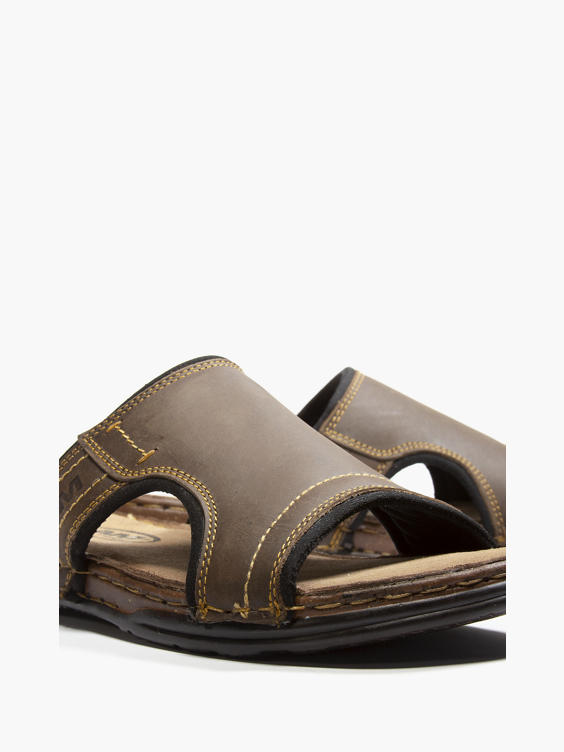 Brown Leather Slip on Mule Sandal 