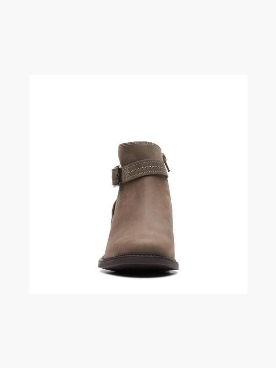 (Clarks) Clarks Dark Taupe 'Maye Strap' Buckle Ankle Boots in Taupe