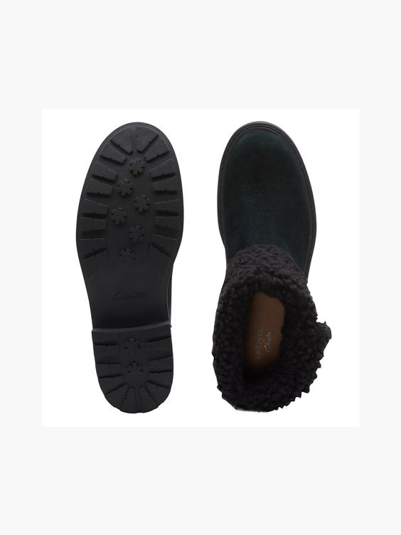 (Clarks) Clarks Black Suede 'Opal Zip' Calf Length Fur Lined Boot in Black DEICHMANN