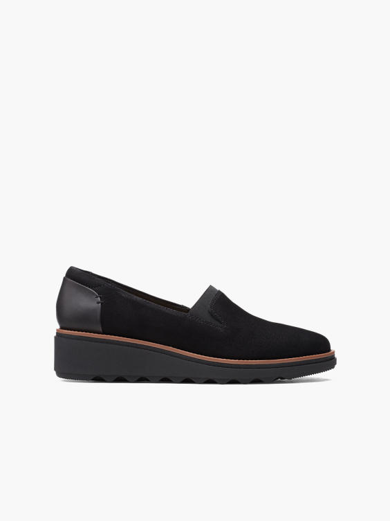 Clarks Black Leather 'Sharon Dolly' Wedge Loafer