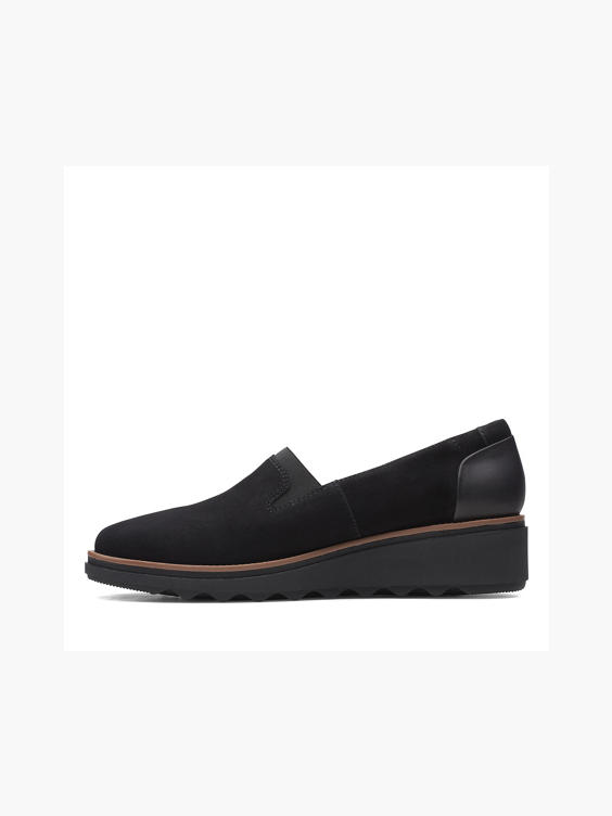 Clarks Black Leather 'Sharon Dolly' Wedge Loafer