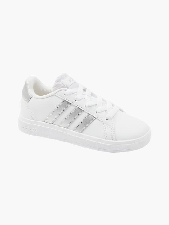 Teen Girls Adidas Grand Court K White Silver Trainers