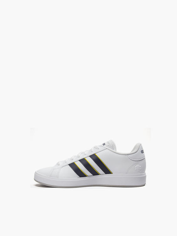 Mens Adidas Grand Court Base 2.0 White Black Striped Trainers