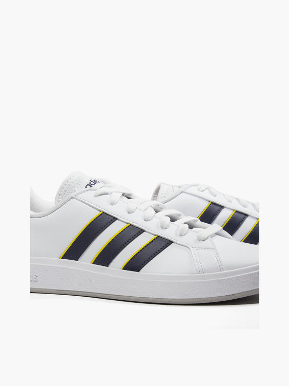 Mens Adidas Grand Court Base 2.0 White Black Striped Trainers