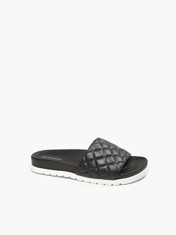 (Deichmann) Black Quilted Sporty Mule Sandal in Black | DEICHMANN