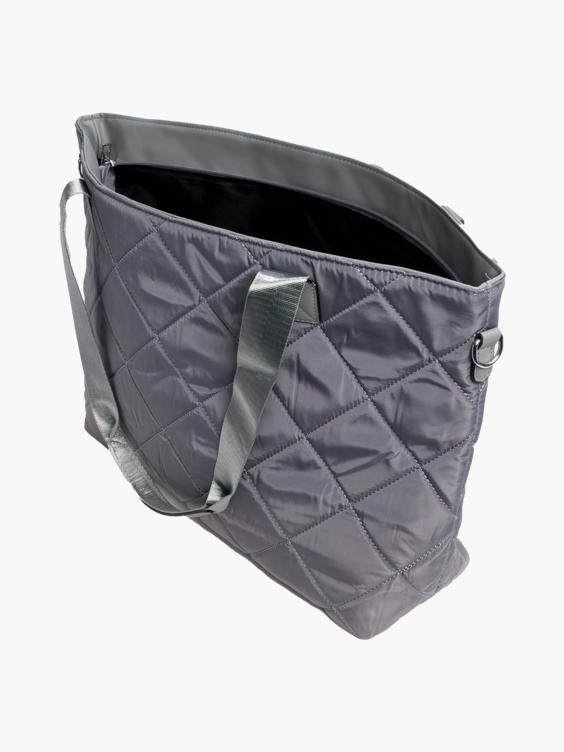 (Deichmann) Grey Large Nylon Quilted Tote Bag in Grey DEICHMANN