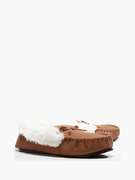 Ladies Fur Lined Moccasin Slippers 