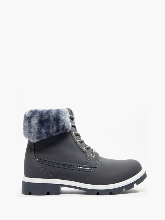 Grey Lace-up Faux Fur Winter Boot