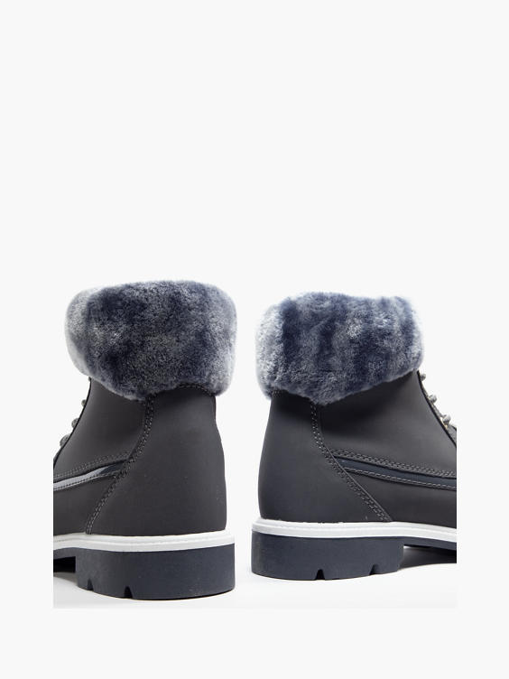 Grey Lace-up Faux Fur Winter Boot
