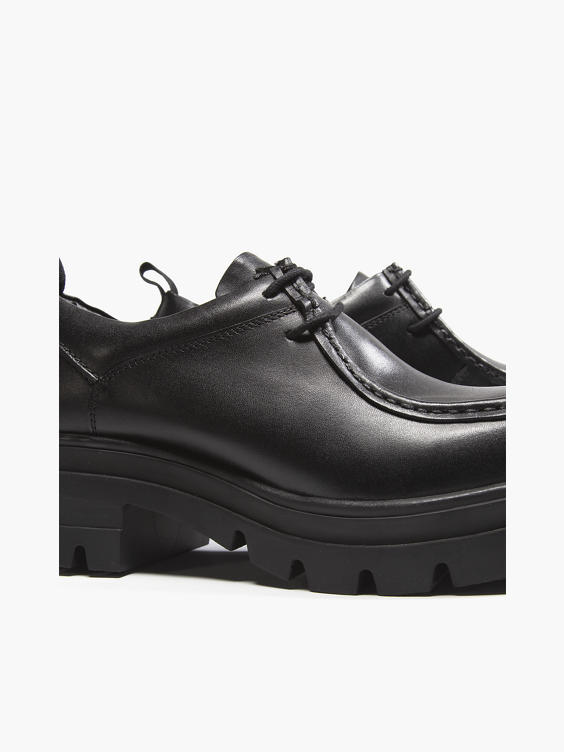 Black Leather Chunky Lace Up Brogue