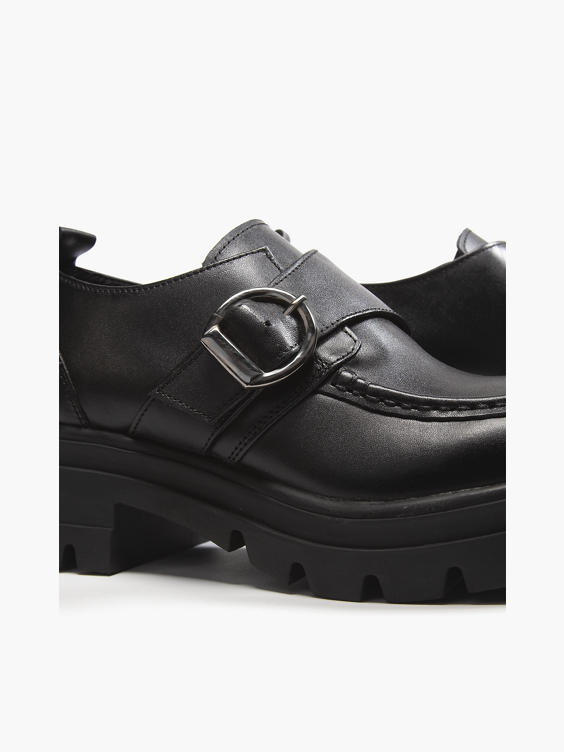 Black Leather Chunky Loafer With Buckle Detail