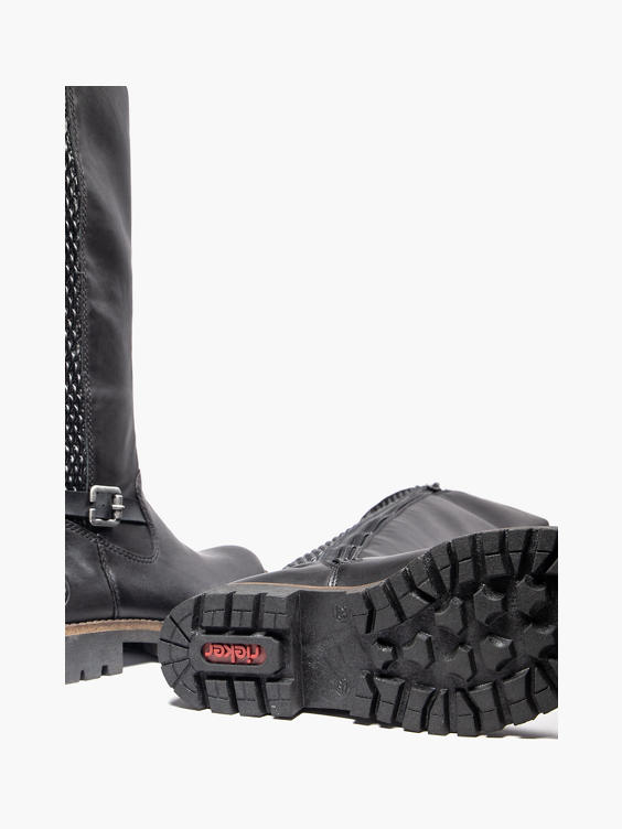 Rieker Black Leather Faux Fur Lined Long Leg Boot