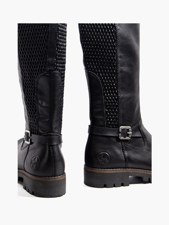 Rieker) Rieker Black Leather Faux Fur Lined Long Leg Boot in Black |  DEICHMANN