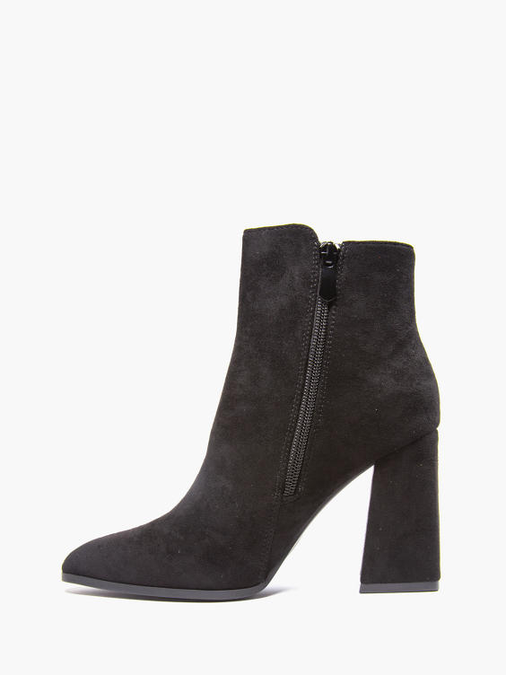 Black Suede Heeled Ankle Boot
