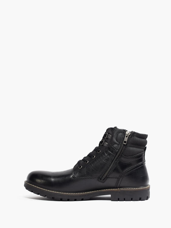 Casual Black Leather Lace-up Boot