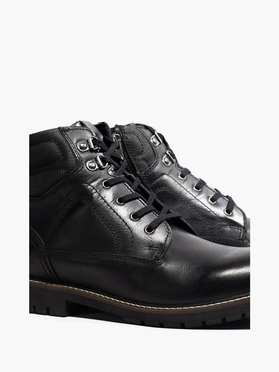 Casual Black Leather Lace-up Boot