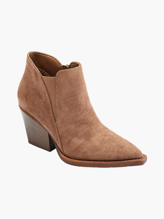 Tan Faux Suede Heeled Cowboy Boot