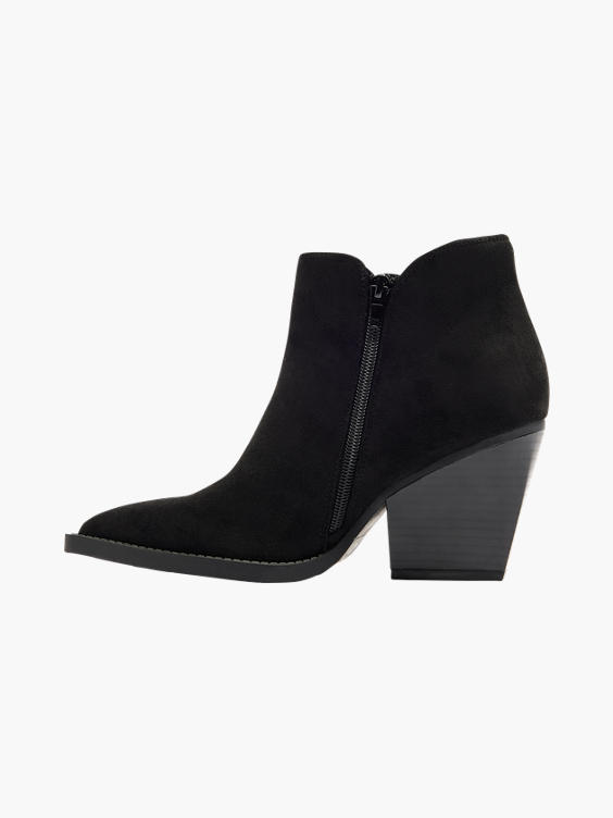 Black Faux Suede Heeled Cowboy Boot