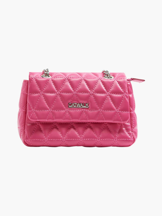 Pink Quilted Shoulder Bag with Chain Strap 