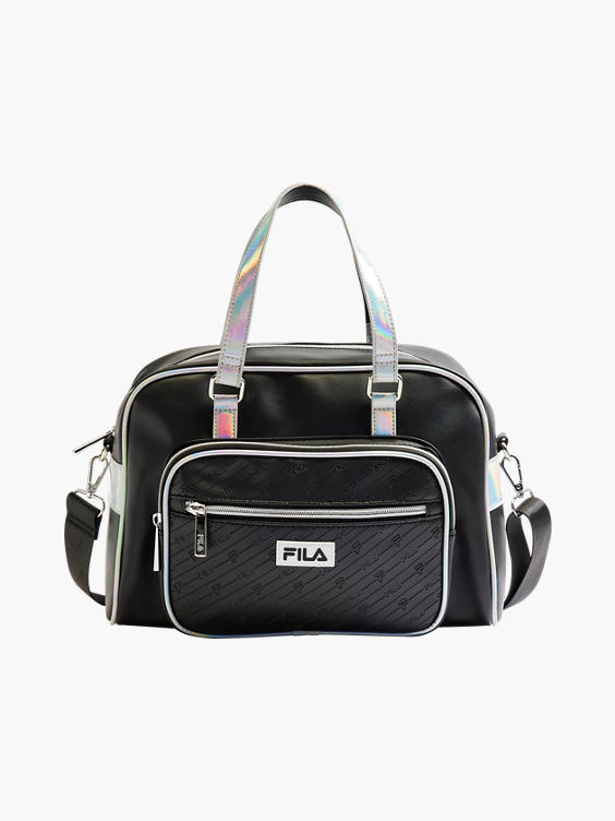 Black Fila Shoulder Bag with Zipper and Holographic Details  