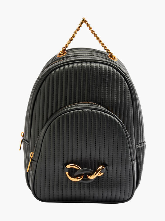 Black Quilted Backpack with Chain Detailing 