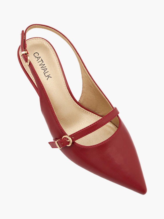 Red Kitten Slingback Heel with Buckle Strap Detail 