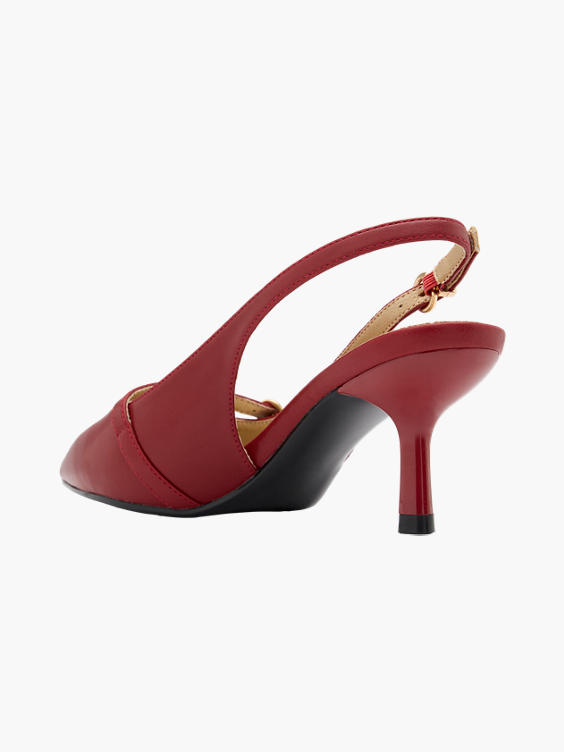 Red Kitten Slingback Heel with Buckle Strap Detail 