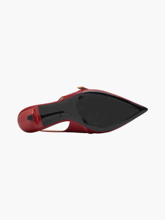 Red Kitten Slingback Heel with Buckle Strap Detail 