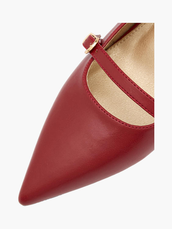 Red Kitten Slingback Heel with Buckle Strap Detail 