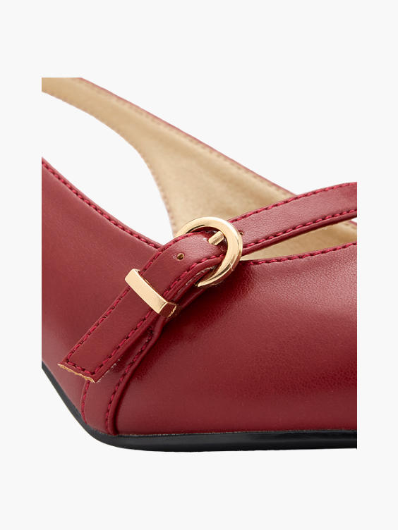 Red Kitten Slingback Heel with Buckle Strap Detail 