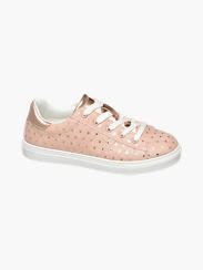 Junior Girl Metallic Gold Spot Detail Lace-up Cupsole Trainers